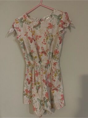 Girls' White Butterfly & Floral One-Piece Romper